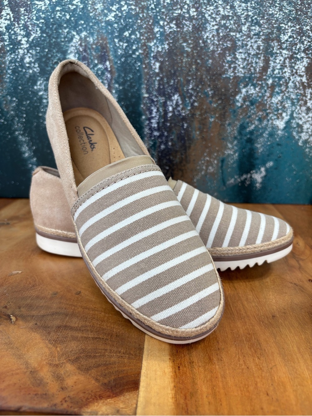 Clarks Coastal Casual Serena Paige Striped Espadrille Loafers Size 9.5 GUC
